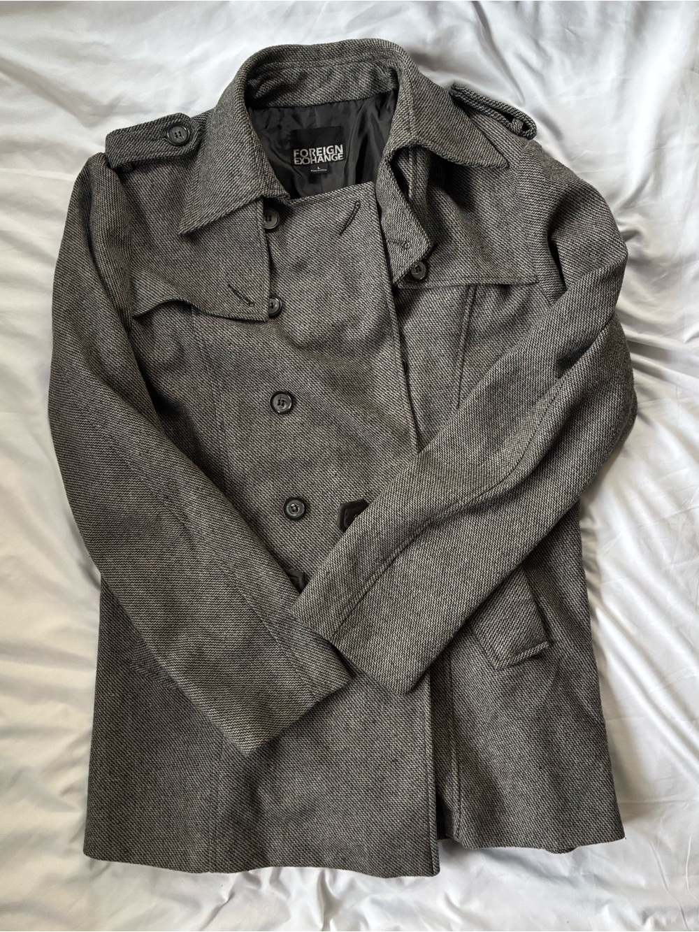 Foreign Exchange Men's Charcoal Gray Double-Breasted Pea Coat